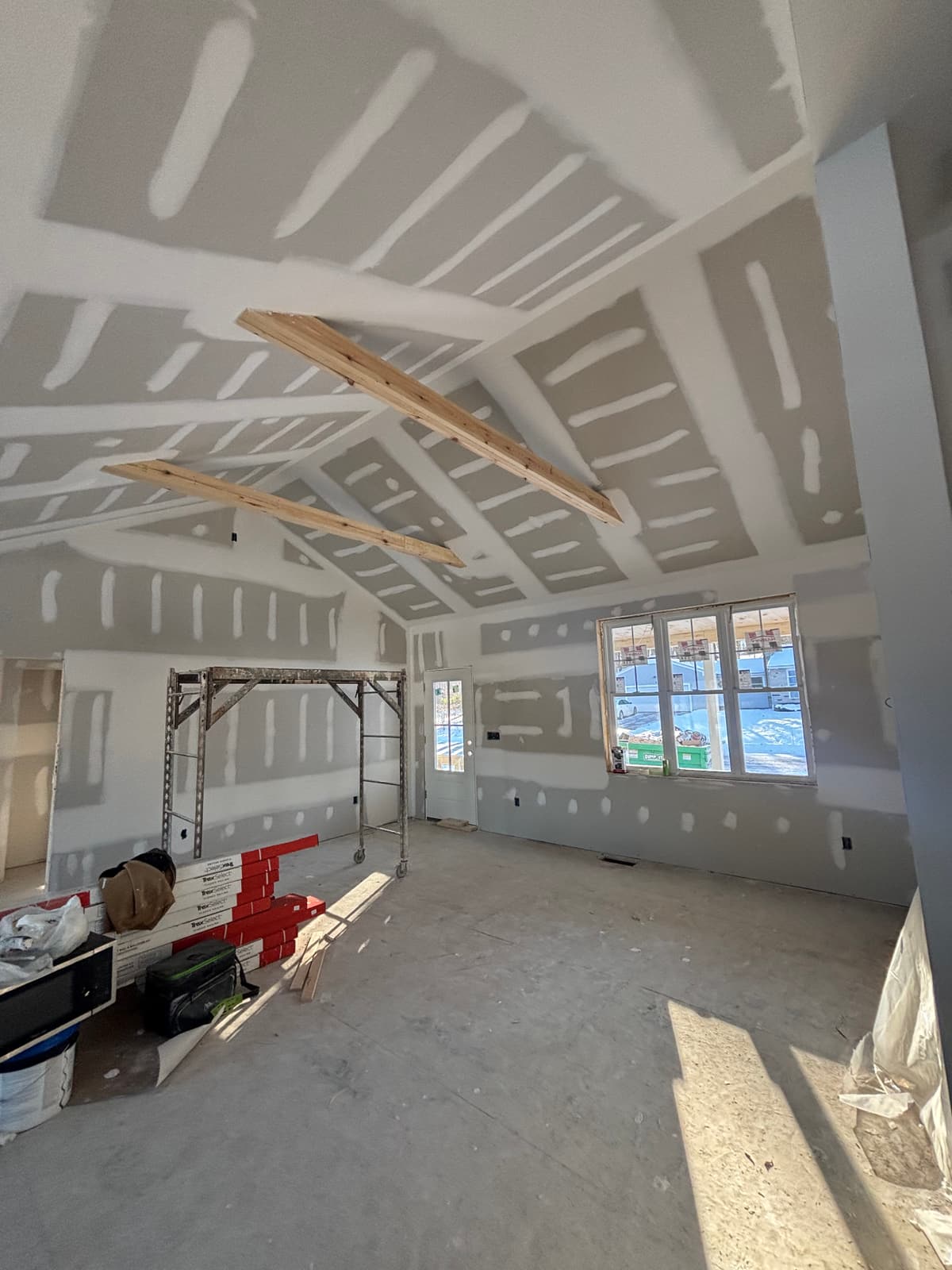 Vaulted ceiling framing before drywall repair