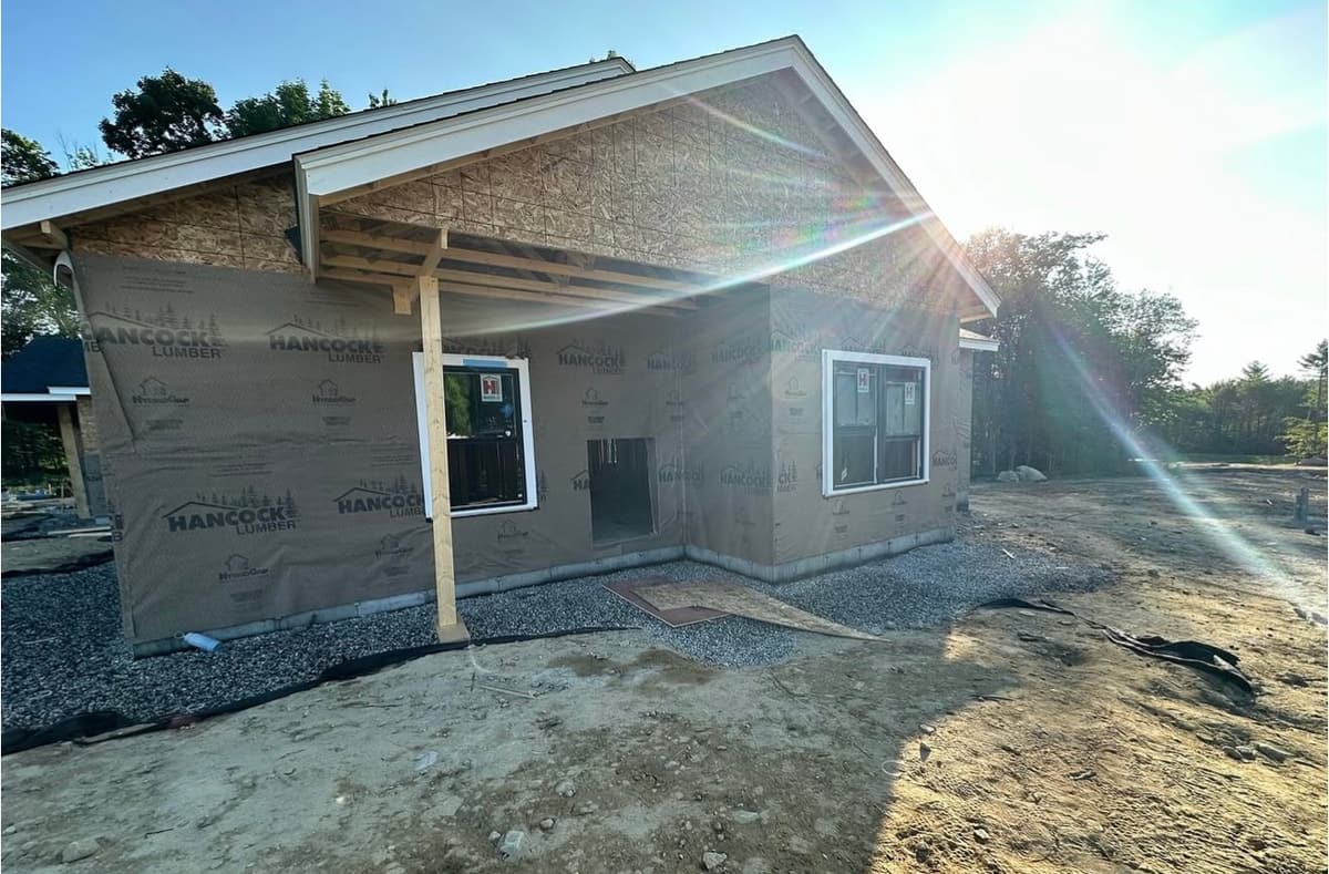 New construction exterior prepped and primed before siding finish